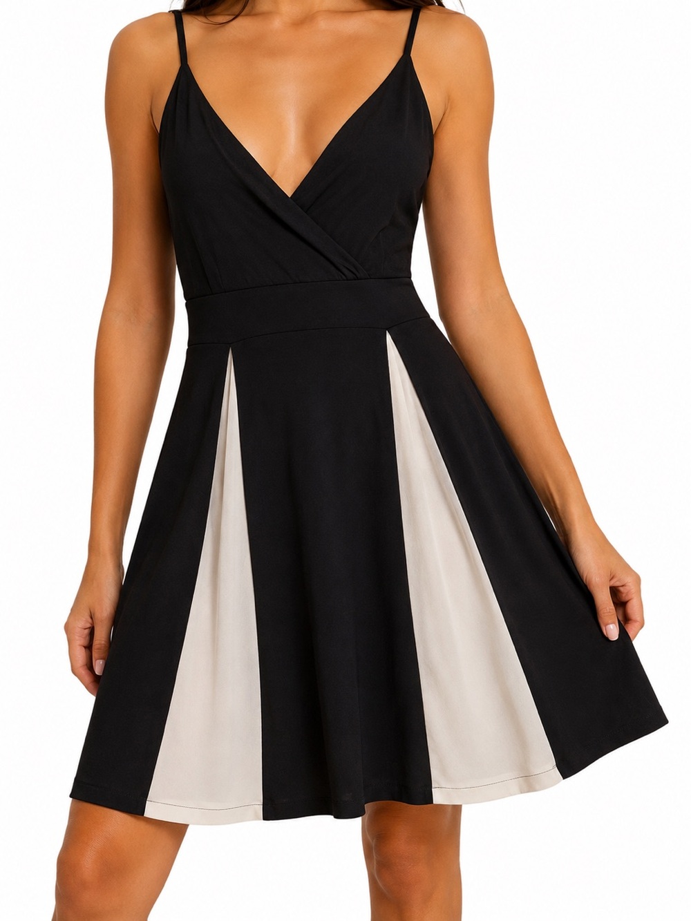 Lascana Women's Black Mini Dress with Cream Panel Insets
